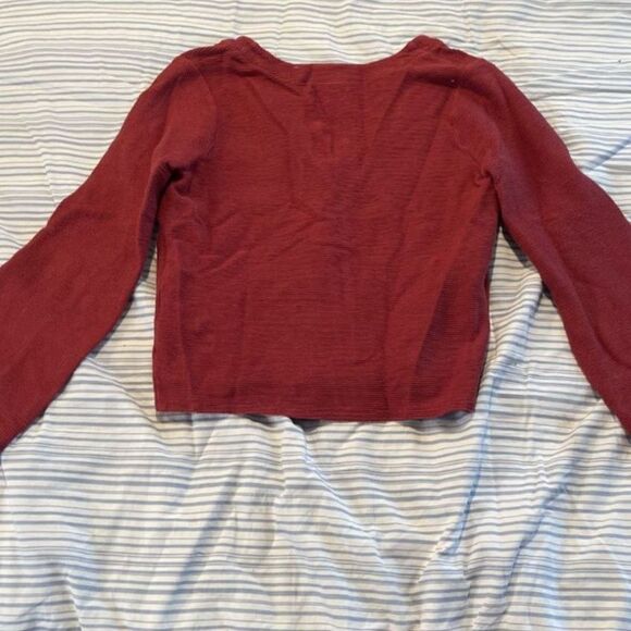 Madewell Red Ribbed Long Sleeve Buttoned Top - XXS - 100% Cotton - Picture 3 of 5